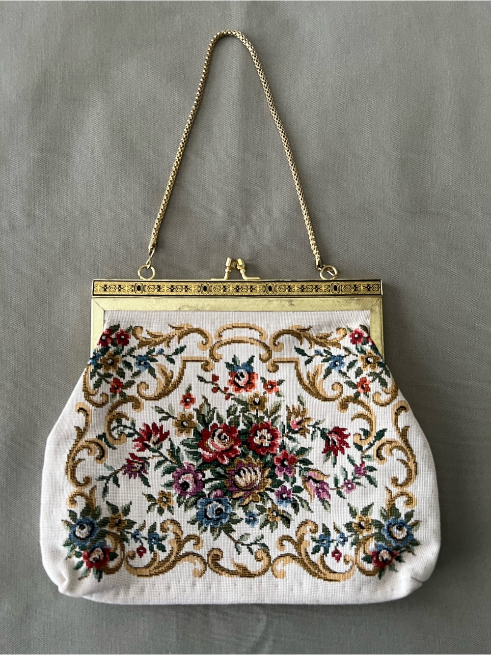 Vintage Hong Kong Handmade Floral Tapestry Purse Evening Bag MCM